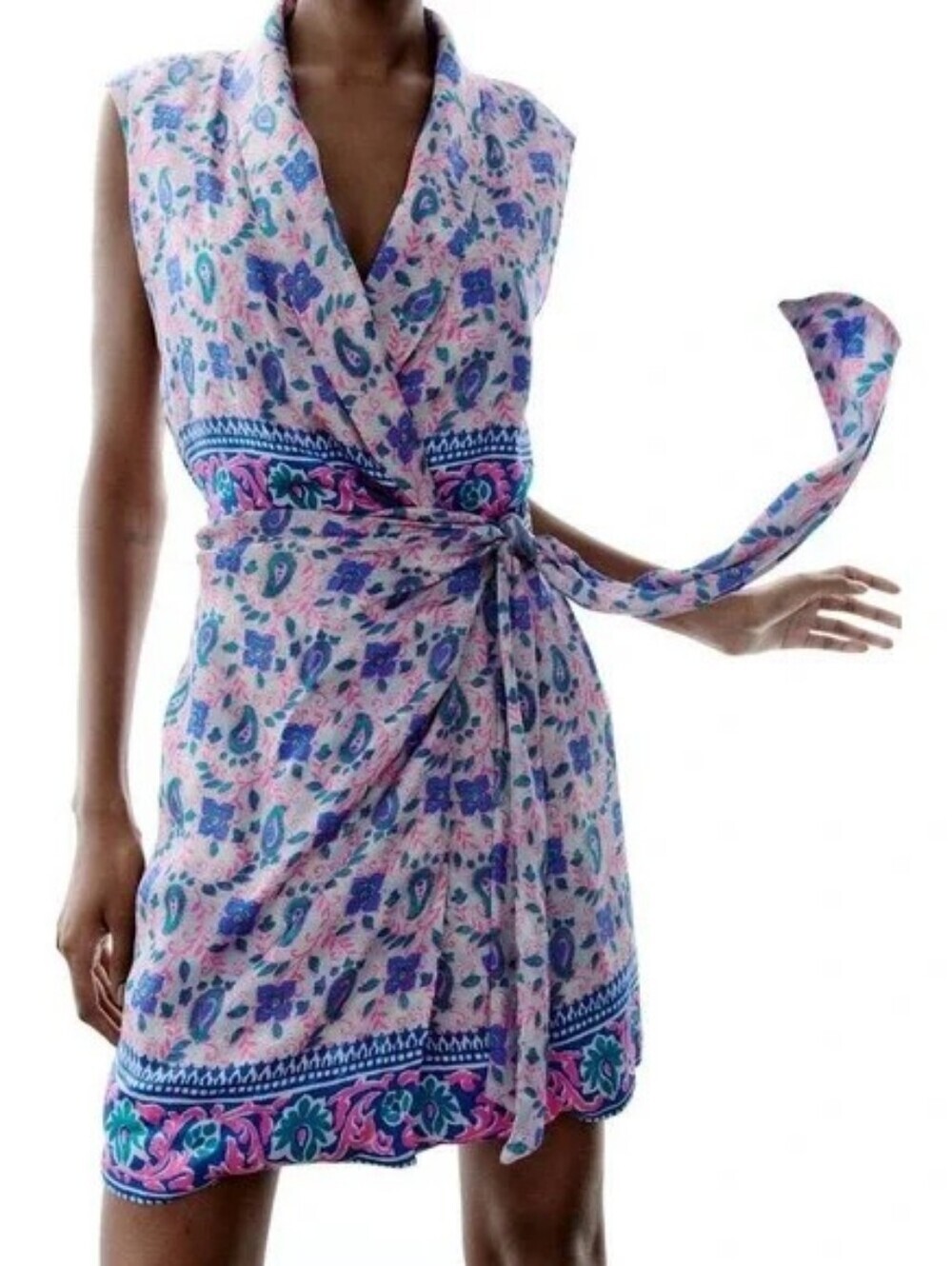Zara Floral Wrap- Purple & Pink Paisley Mini Dress..Size:M